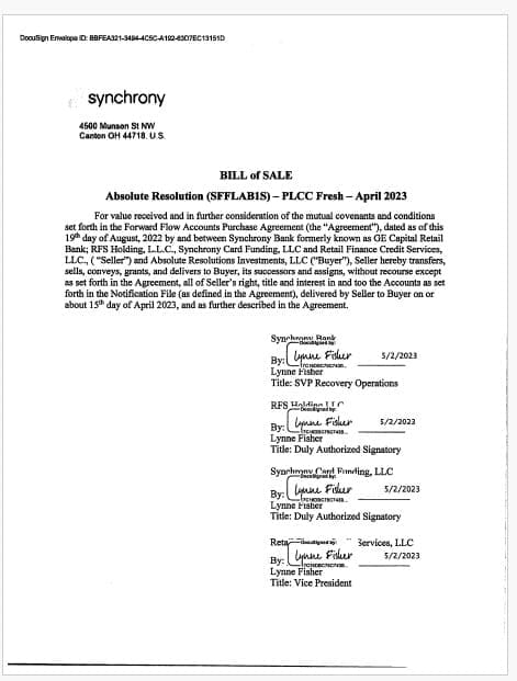 Bill of Sale of Absolute Resolutions