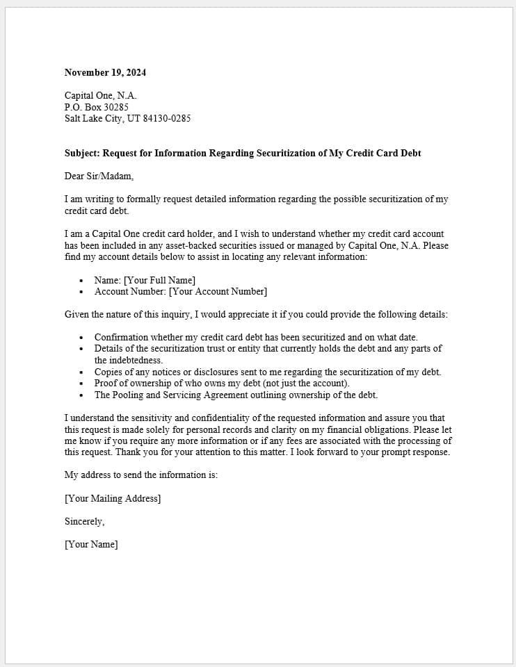 CAPONE Securitization Letter