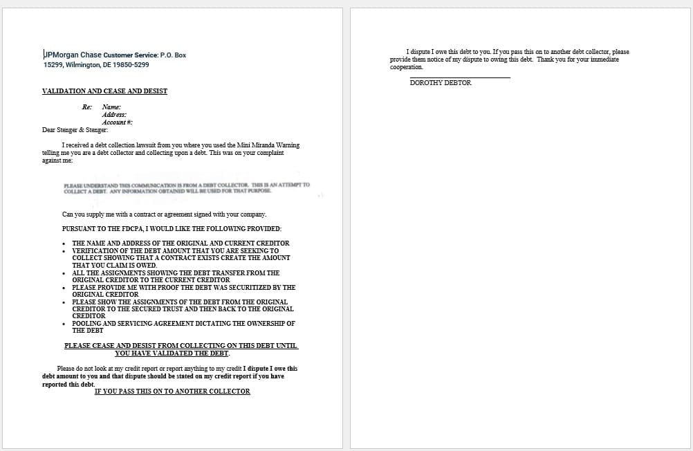 JPMorgan Creditor Validation Letter JPMorgan Creditor Validation Letter