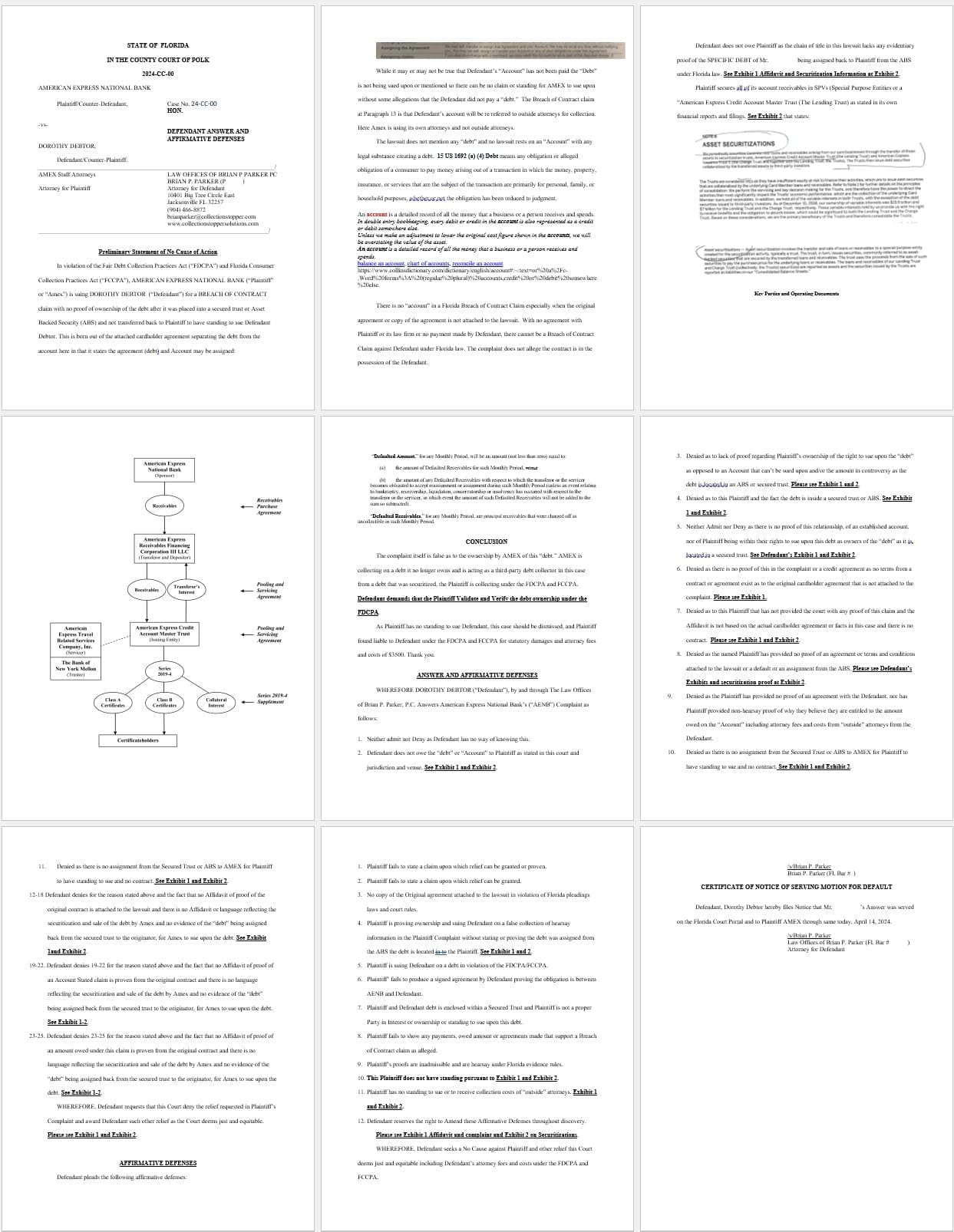 Florida Securitization v AMEX - Answer, AD draft