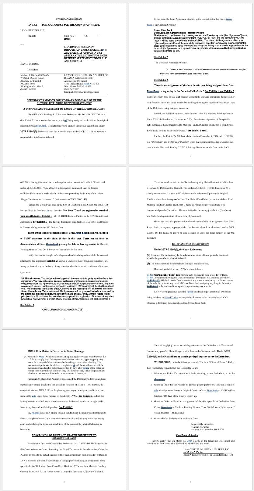 LVNV Defendant Motion for Dismissal or More Definite Statement LVNV Defendant Motion for Dismissal or More Definite Statement