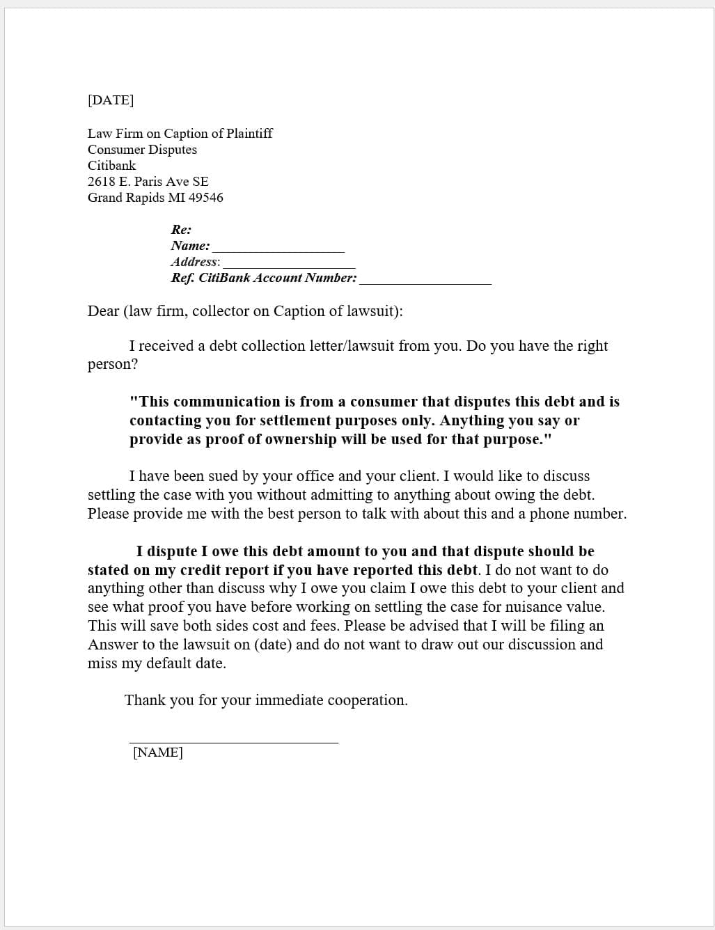 Law Firm Letter to approach settlement