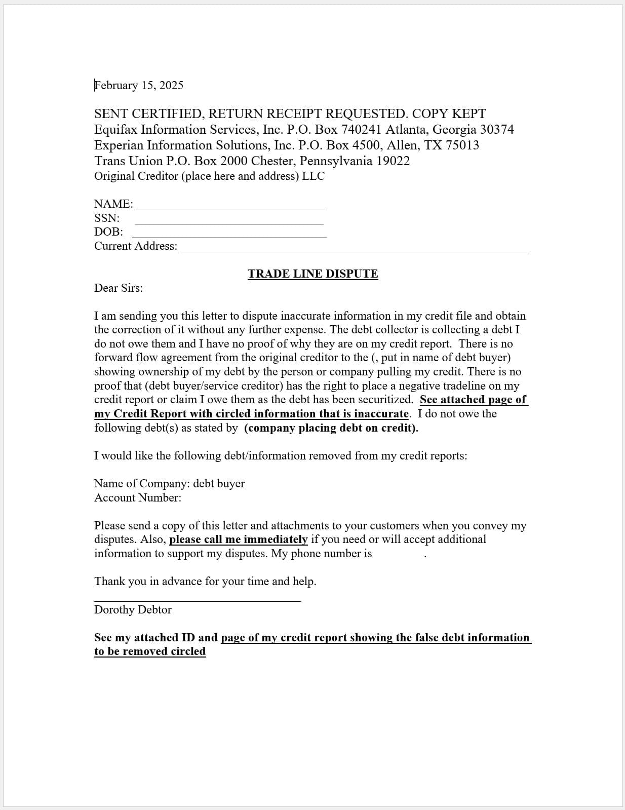 Securitization Credit Dispute Letter