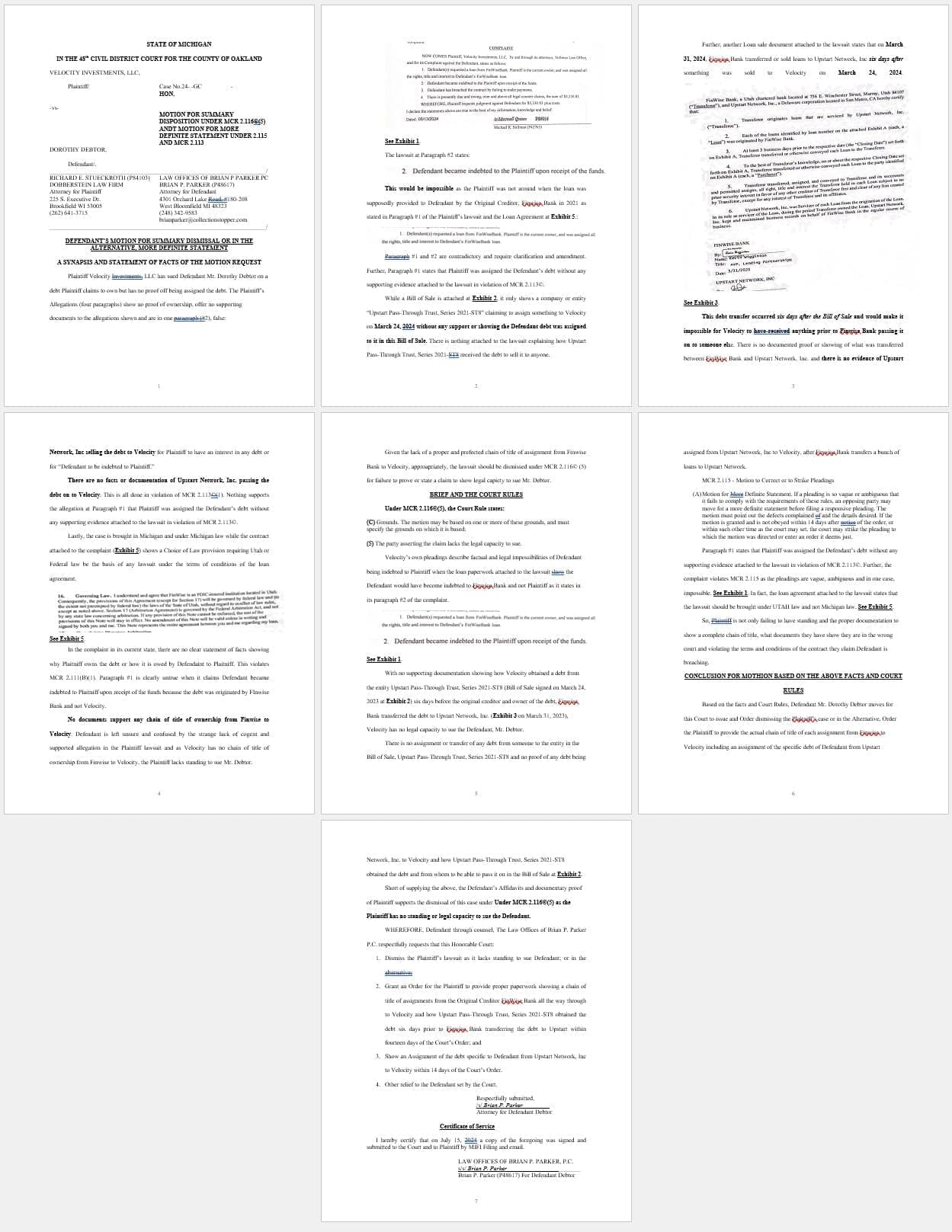 Velocity Defendant Motion for More Dismiss all or More Definite Statement
