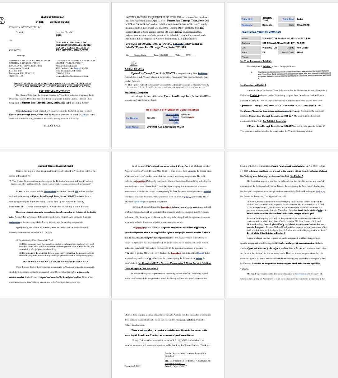 Response to Velocity Fintech Summary Motion