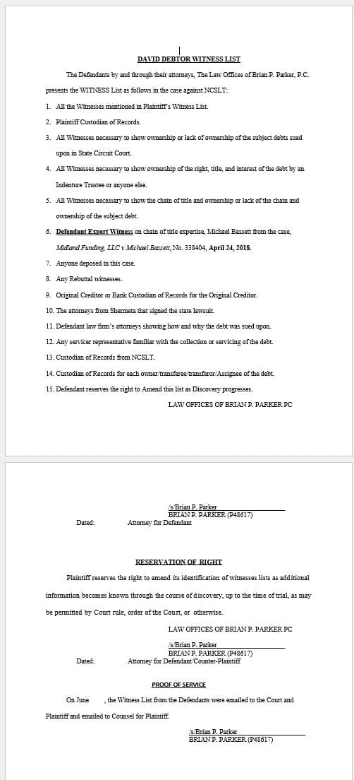 Student Loan Witness List