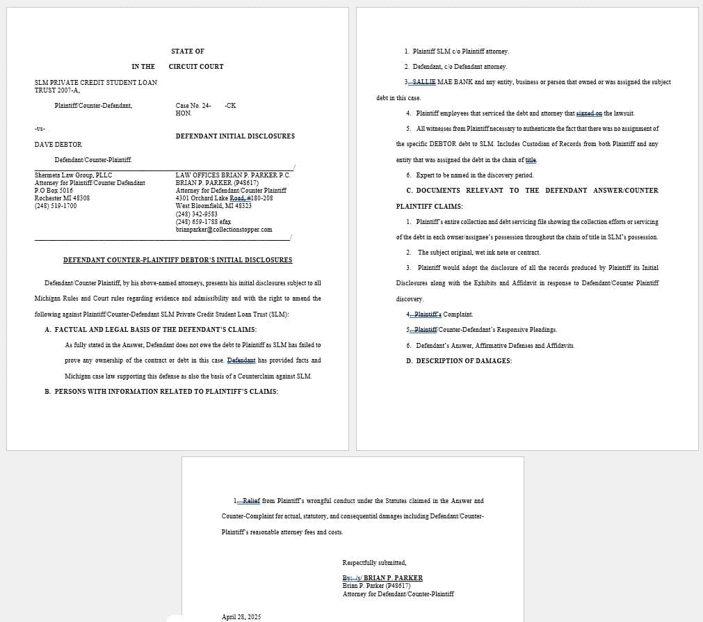Template Student Loan INITIAL DISCLOSURES