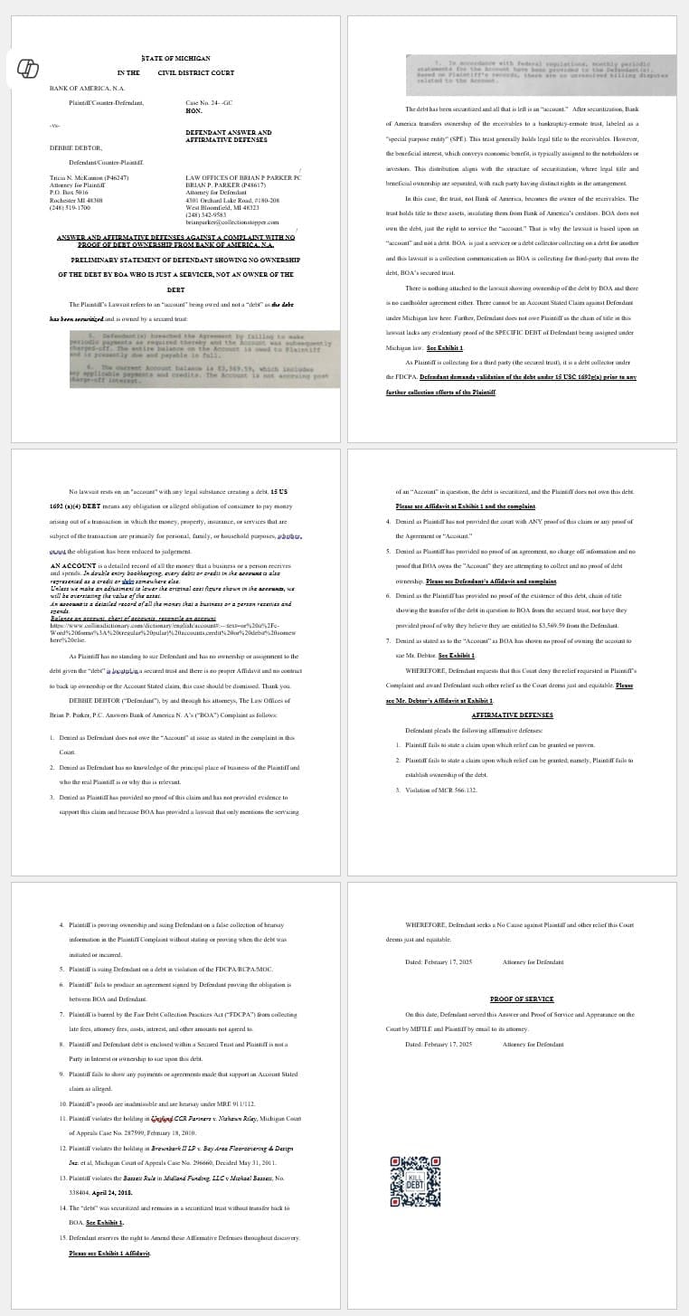 Answer, AD and Appearance vs Bank of America