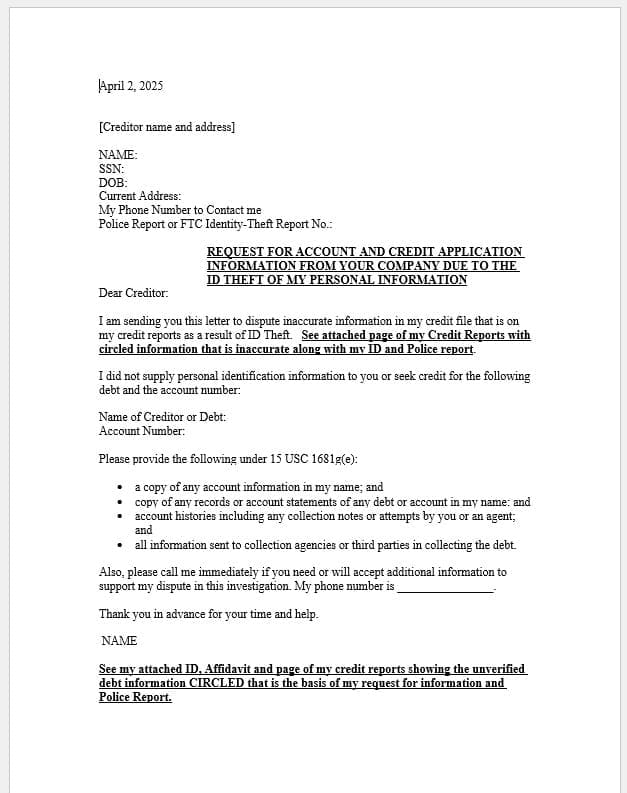 Discovery ID THEFT 1681g(e) Letter