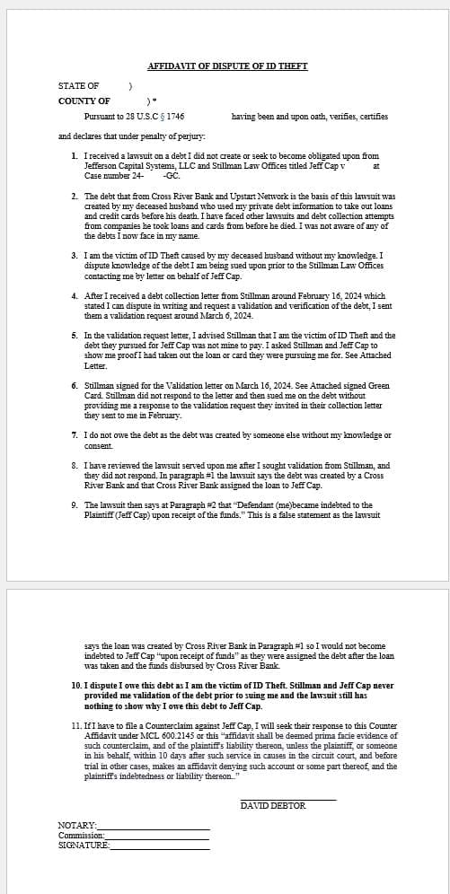 ID Theft on FinTech Default Affidavit