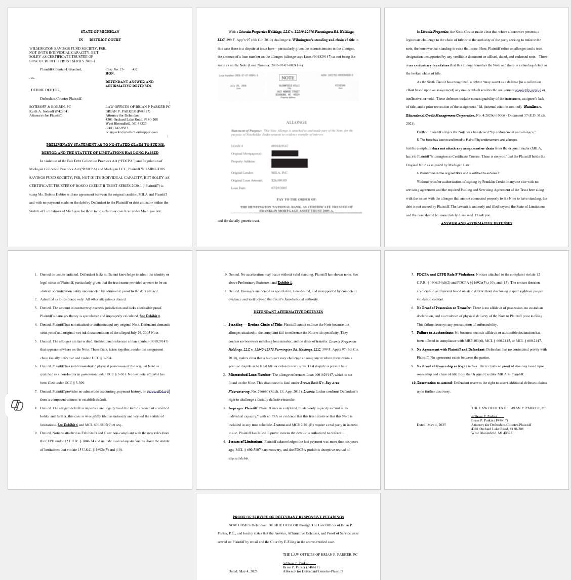 Mortgage Debt Answer and Affirmative Defenses