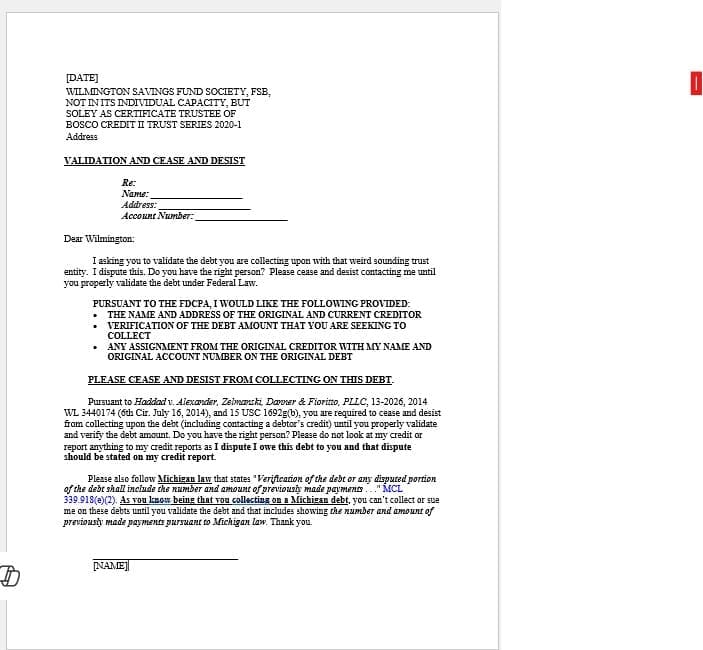 Mortgage Debt Validation Letter