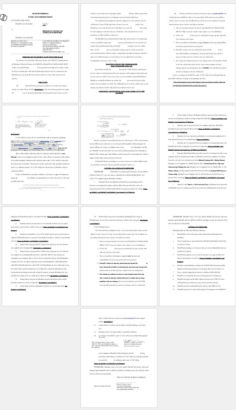 Repossession Defense Answer Ad and Appearance